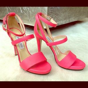Jimmy Choo Neon Pink Geranium Strap Heels